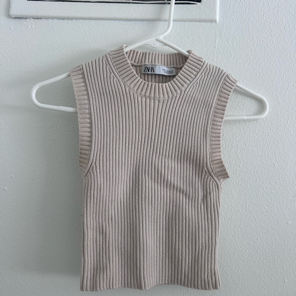 Zara Beige Ribbed Knit Top